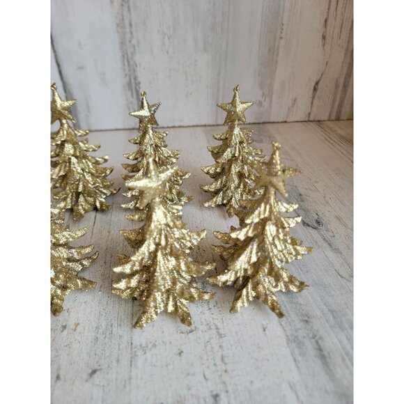 Gold pine tree figure glitter Xmas‎ village forest set unique home decor - Picture 4 of 7